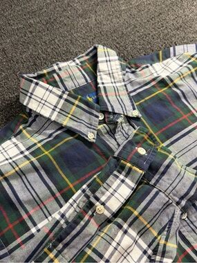 Ralph Lauren Men’s Classic Plaid Button-Down Shirt in Navy, Green & White